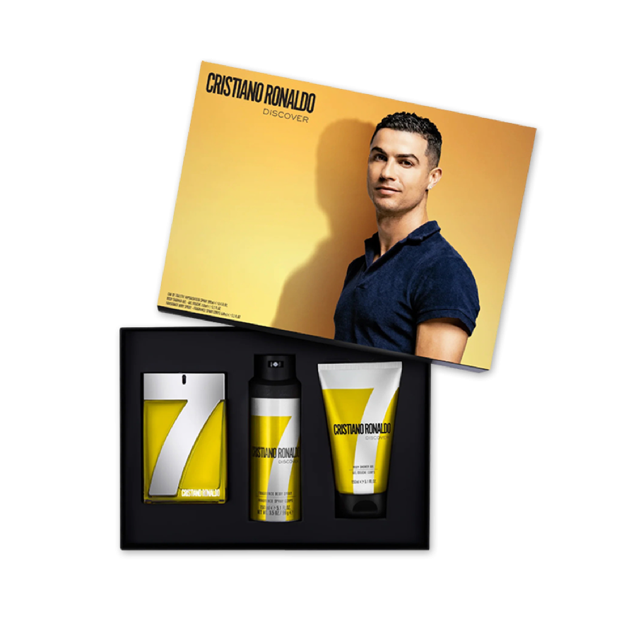 كريستيانو رونالدو سي آر 7 ديسكفر مجموعة هدايا - (أو دو تواليت 100 مل + جل استحمام 150 مل + عطر للجسم 150 مل)